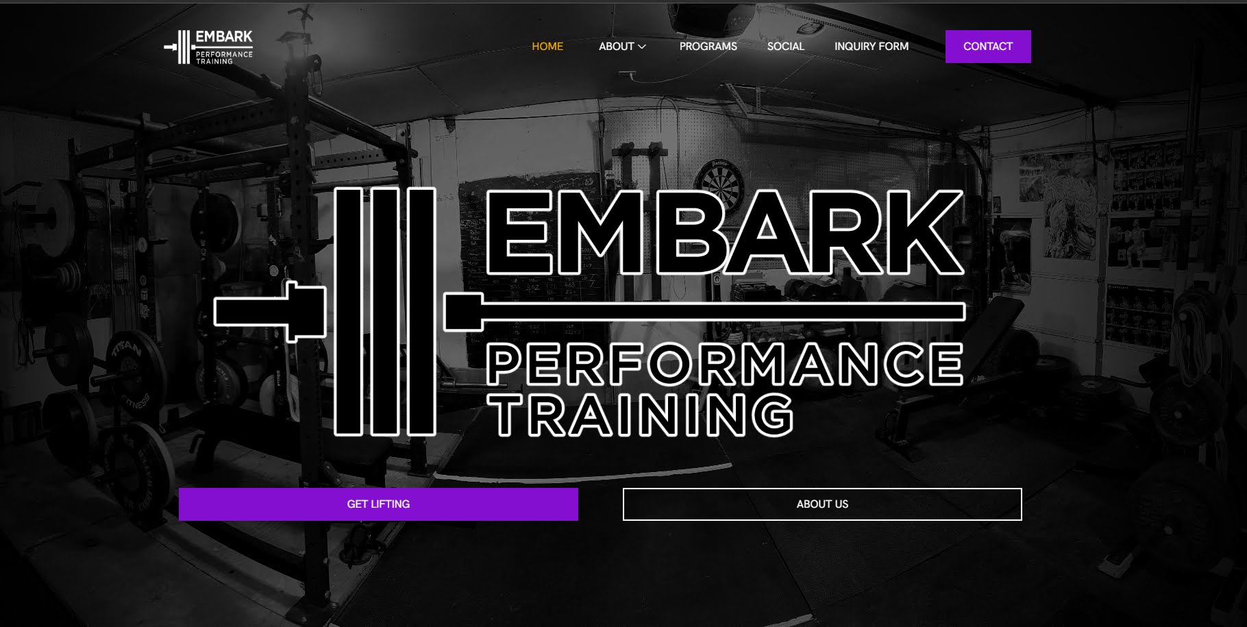 Screenshot of the Embark Performance Training website on a desktop screen